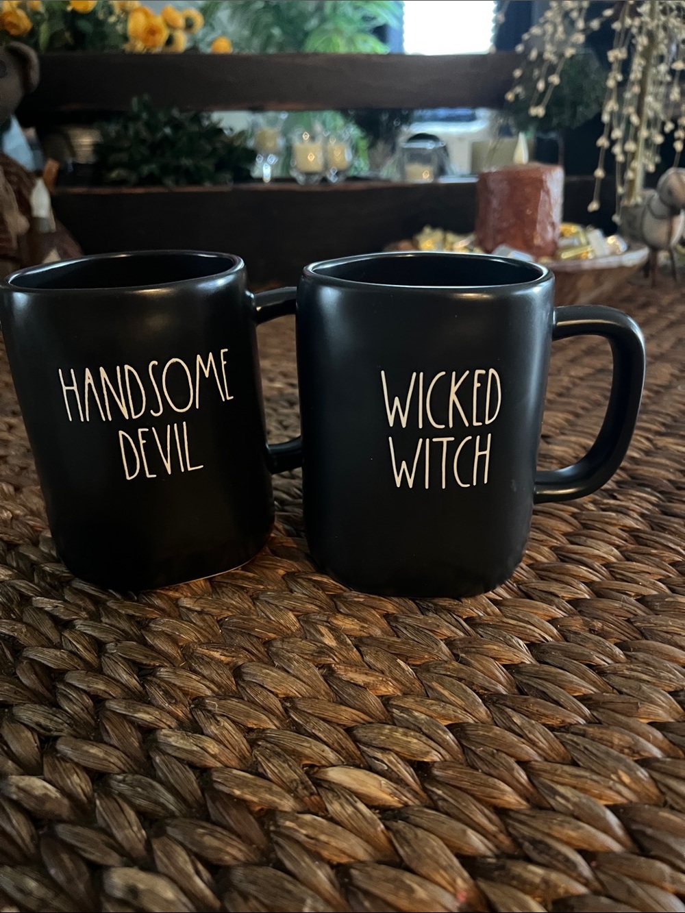 Rae Dunn Black 'Wicked Witch' and “Handsome Devil” Mug set
